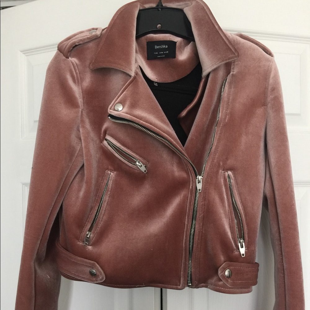 Pink velvet motorcycle jacket